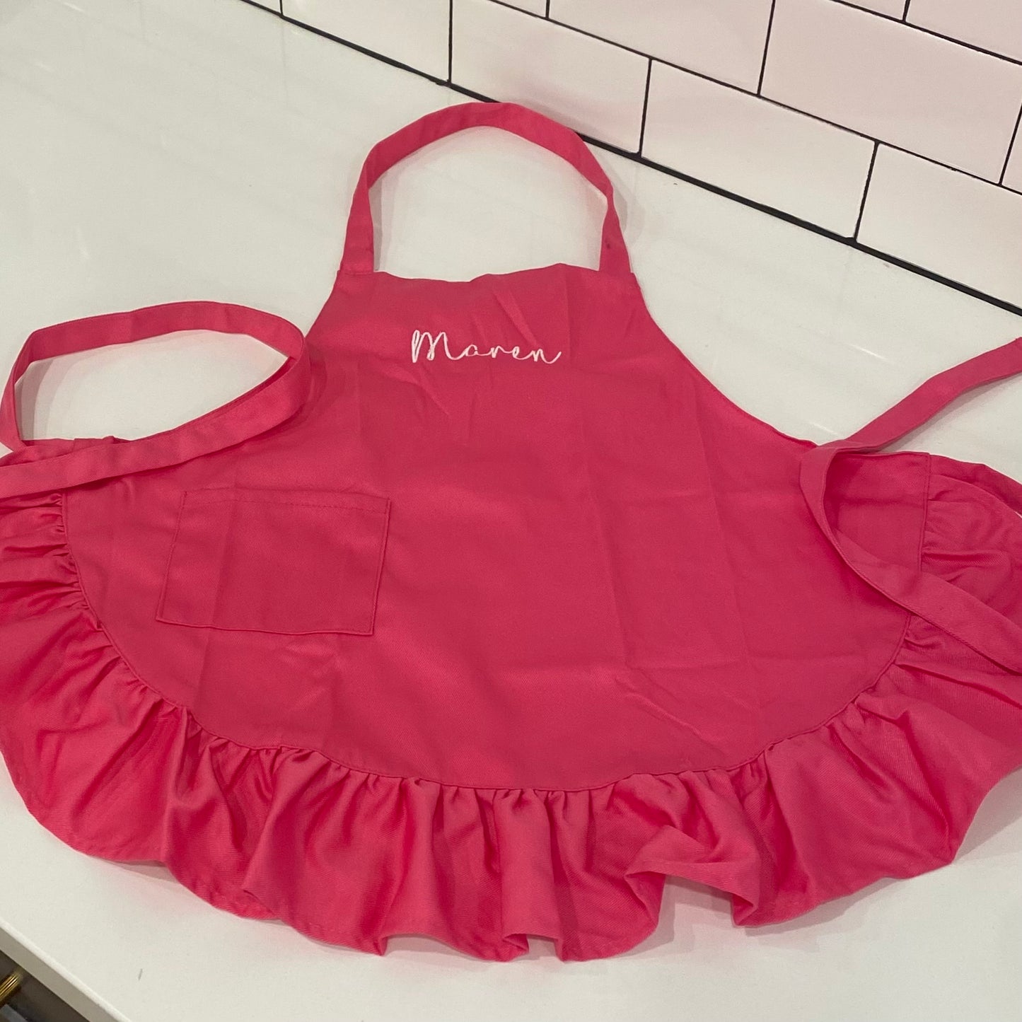 Embroidered Ruffle Apron