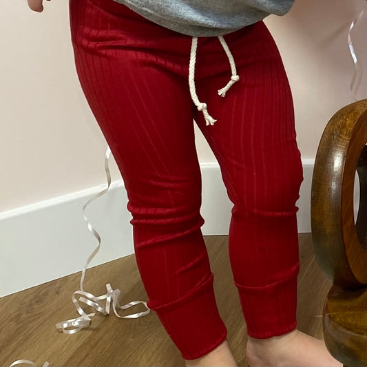 Red Wide Rib Leggings