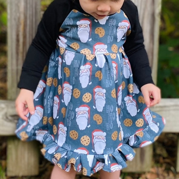 Santa Cookies Raglan Ruffle Dress