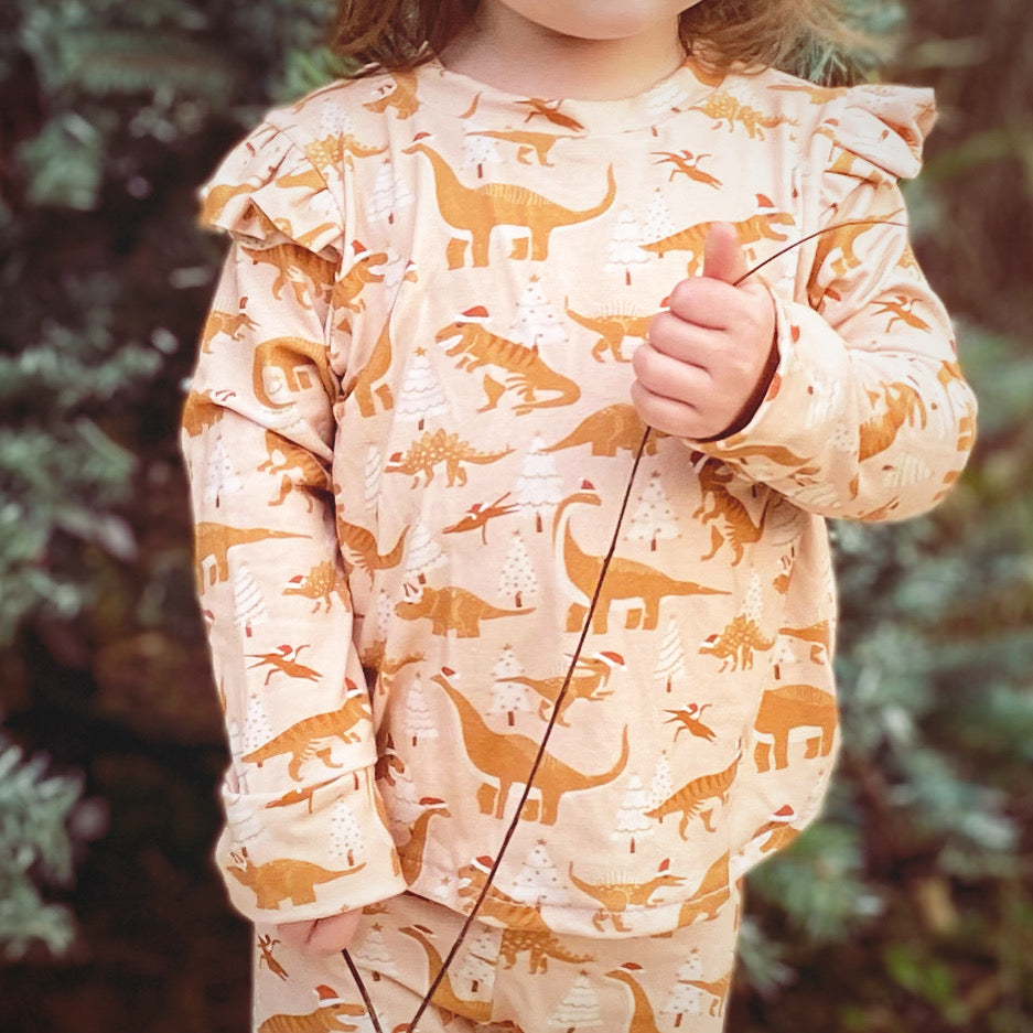 Peach Dino Bamboo Set