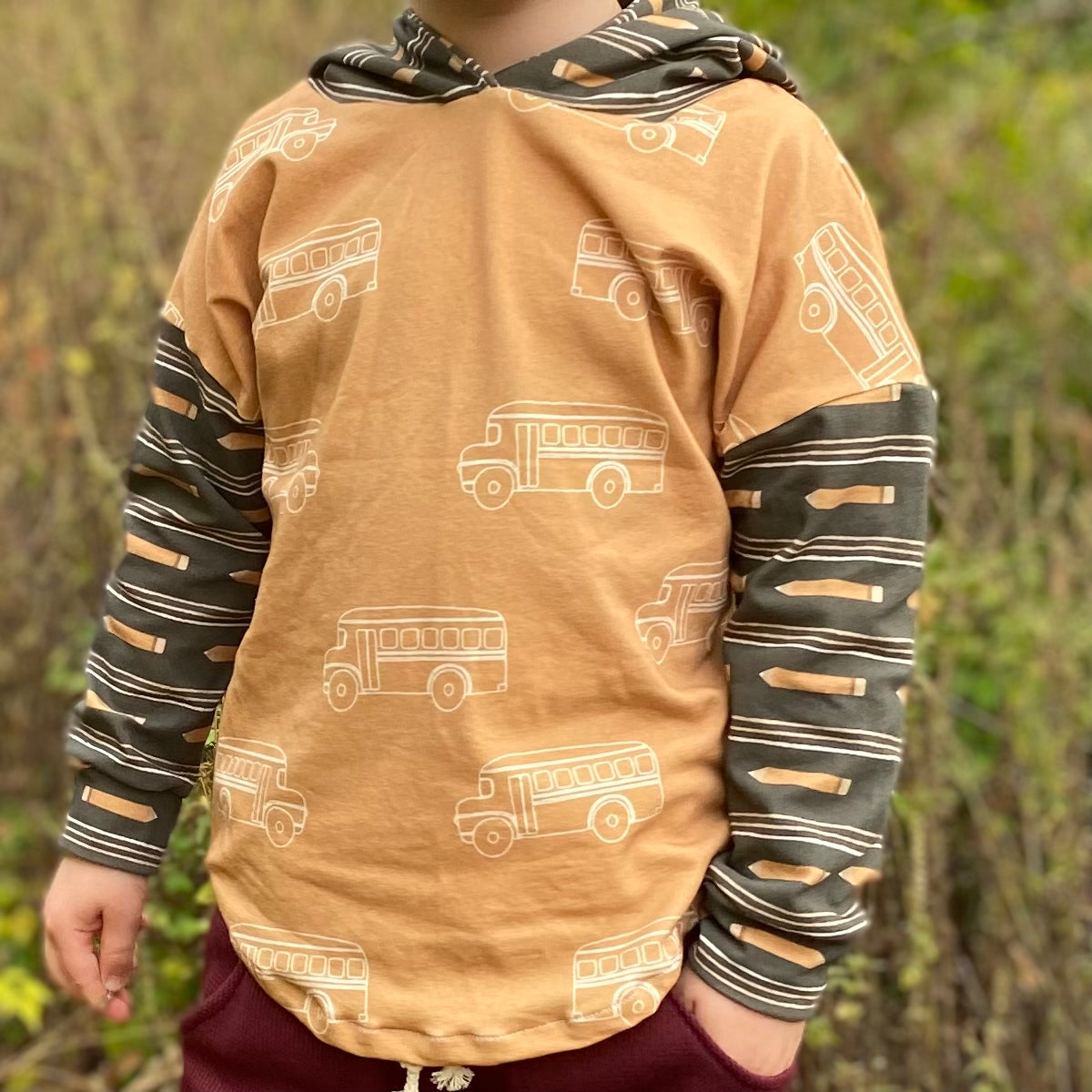 Busses + Pencils Long Sleeve Hooded Tee