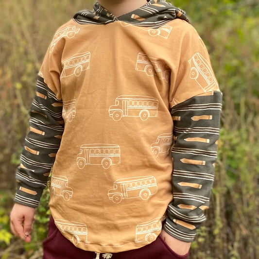 Busses + Pencils Long Sleeve Hooded Tee