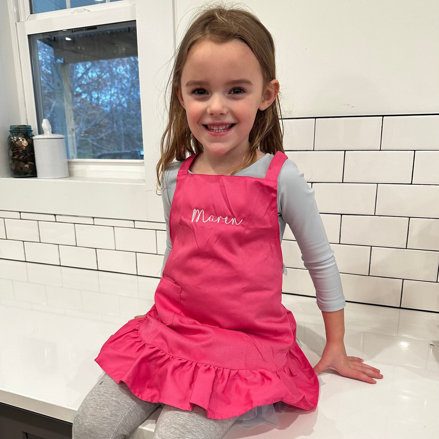 Embroidered Ruffle Apron