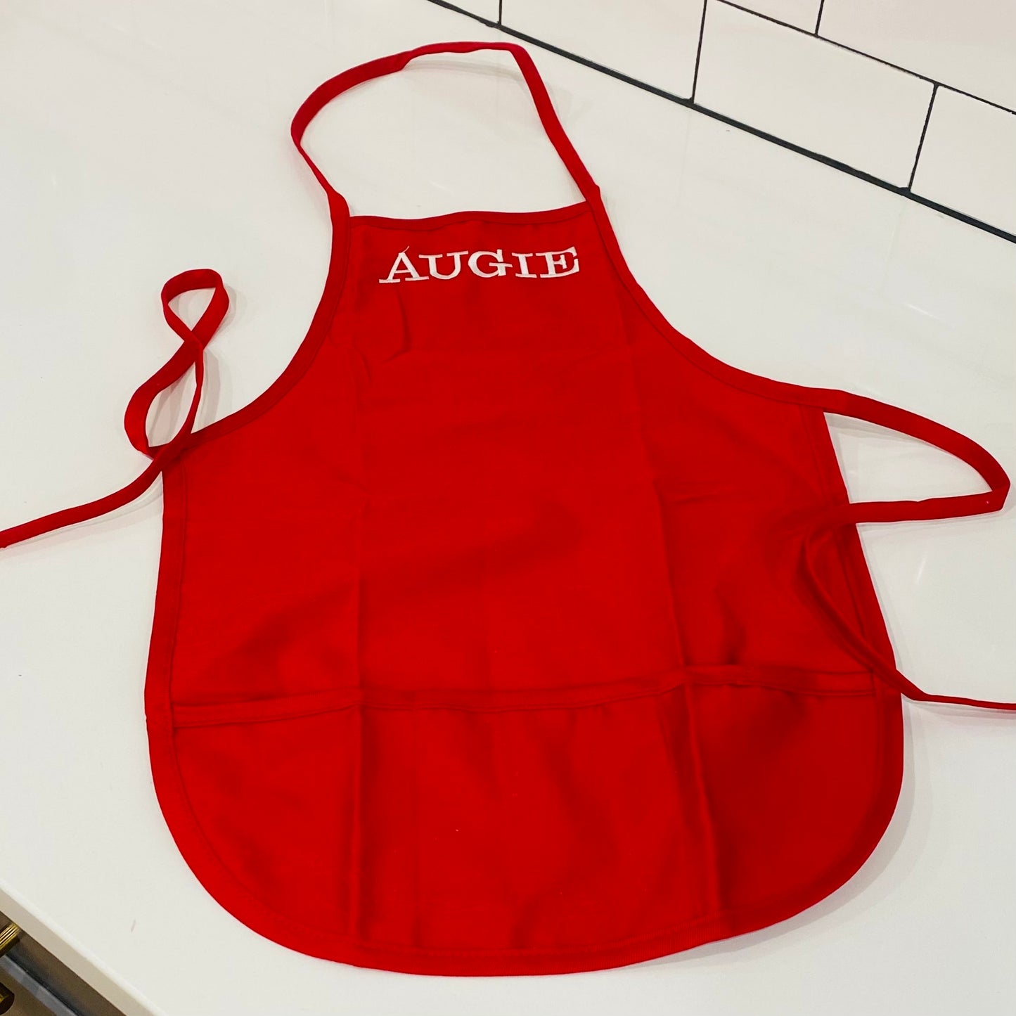 Embroidered Red Apron