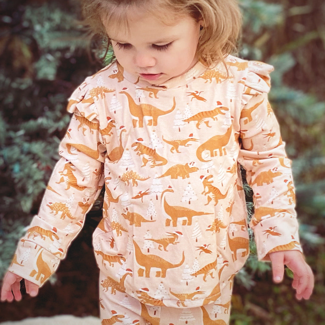 Peach Dino Bamboo Set