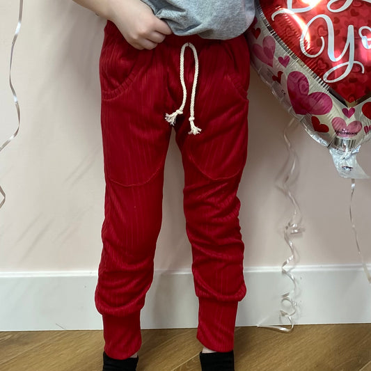 Red Wide Rib Pocket Joggers