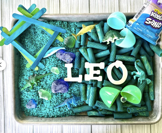 Personalized Blue + Green Sensory Bin