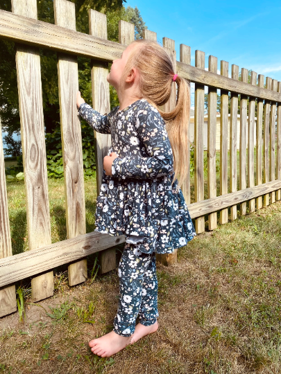 Double Ruffle Navy Floral Tunic + Leggings Set