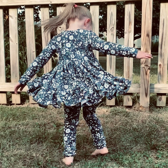 Double Ruffle Navy Floral Tunic + Leggings Set