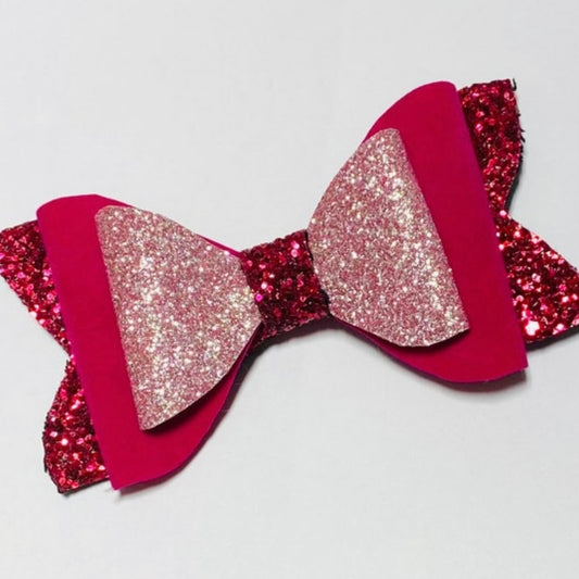 Pretty in Pink Velvet Glittery Stacked Bow