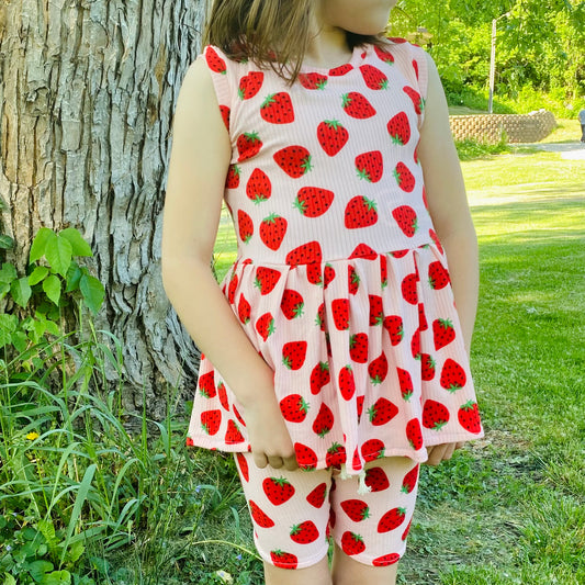 Strawberry Peplum + Bike Shorts Set