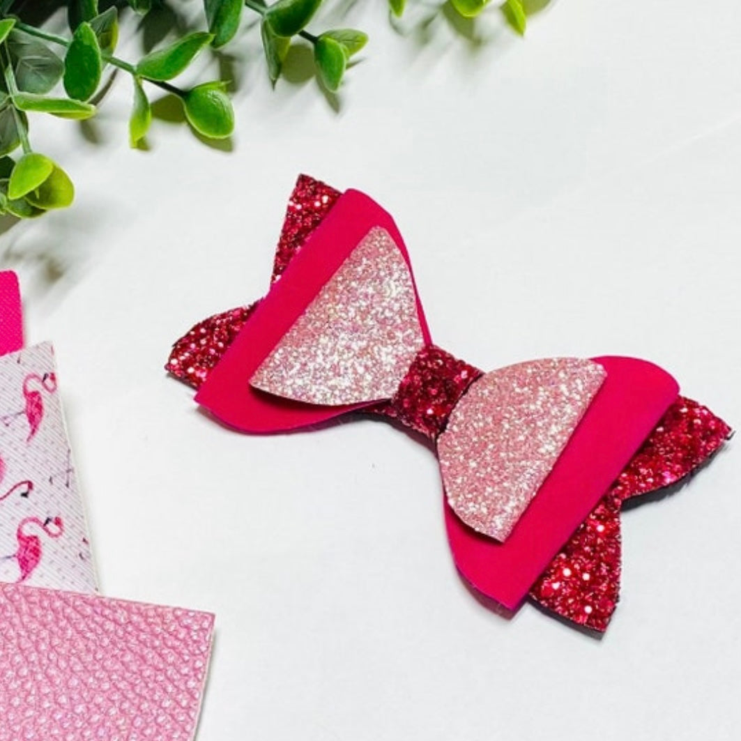 Pretty in Pink Velvet Glittery Stacked Bow